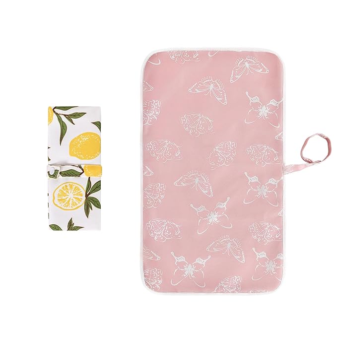 Foldable Baby Changing Mat 2 Pack, Diaper Changing Pad Waterproof Travel Diaper Mat Infant Urinal Pad Baby Changing Kit for Home Travel Outside. (Pink+Yellow)
