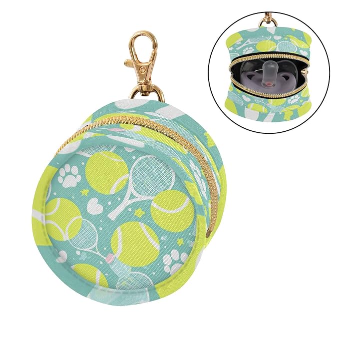 Pacifier Holder with Clip Pacifier Case for Diaper Bag Round Baby Pacifier Pouch Box Bag Portable Green Tennis Racket Paw Heart