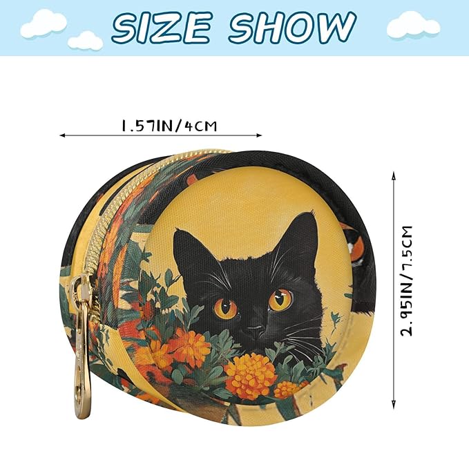 Pacifier Holder with Clip Pacifier Case for Diaper Bag Round Baby Pacifier Pouch Box Bag Portable Orange Flower Black Cat