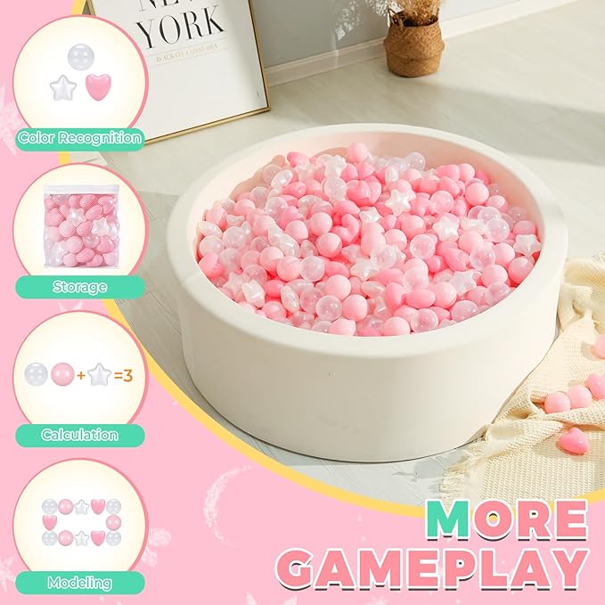TRENDPLAY Ball Pit Balls Star and Heart Shapes for Toddlers - 50 100 200 500 Count Plastic Balls for Ball Pit Fun and Play
