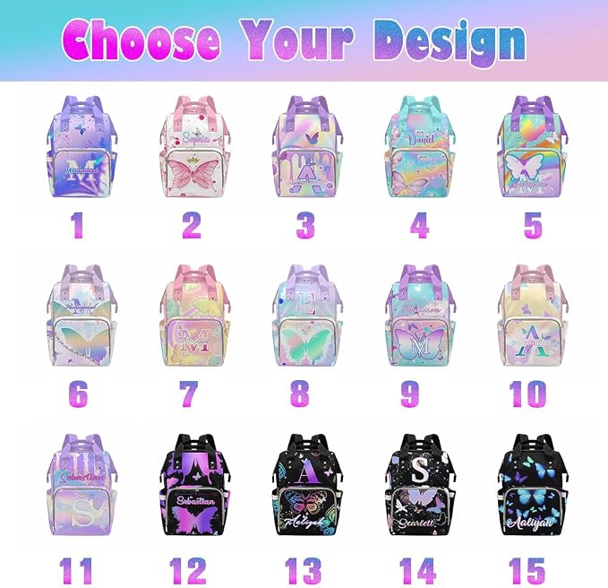 M YESCUSTOM Custom Diaper Bag for Girls - Large Capacity Backpack with Pockets - Butterfly Personalized Baby Diaper Bags for Mom - Waterproof Nappy Bag - Newborn Gift