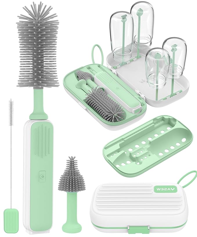 Electric Baby Bottle Brush Cleaner for Travel ??BPA-Free Silicone, One-Button 360° Deep Cleaning, 2000mAh Rechargeable, Portable Bottle Cleaning Kit with Storage Box for Home & On-The-Go
