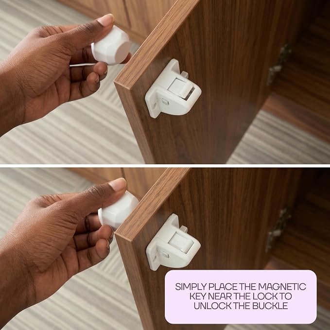 BABY TRUST 2 Pack Replacement Key for Magnetic Cabinet Lock, Baby Proofing Extra Strong Magnet, Key Holder Included, White