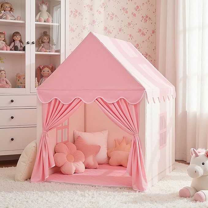 SISTICKER Kids Play Tents for Girls Large Fairy Playhouse for Kids Princess Castle Tent Gift Toys for Girl Toddler Children Play House (Pink) (Pink Tent)