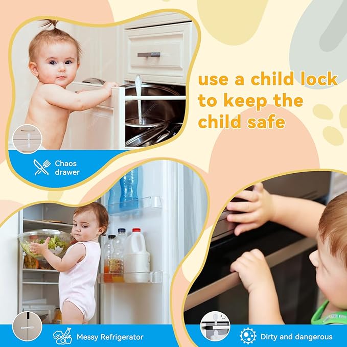 10-Pack Child Safety Cabinet Locks，Adjustable No Drilling Baby Proofing Strap Latches for Drawers,Cupboard,Cabinets,Fridge,Toilet Seat,Door,Closet?“No Tool Easy 3M Adhesive Installation