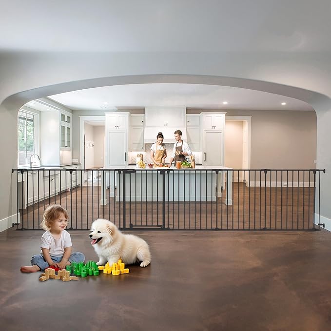 150" Extra Wide Baby Gate, Play Yard Child Safety Gate, Dog Gates with Auto-Close Door, Double Locking System for The House Doorways, Fireplace, Kitchen, 6-Panels, 30" Tall