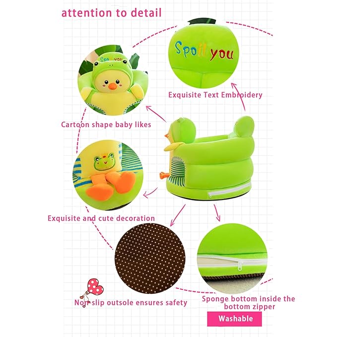 Baby Sit Up Chair with Cartoon Animals Plush Sofa - Toddler Learn to Sit Up - Washable Cover for Back & Head Support - Sitting Infant Seat