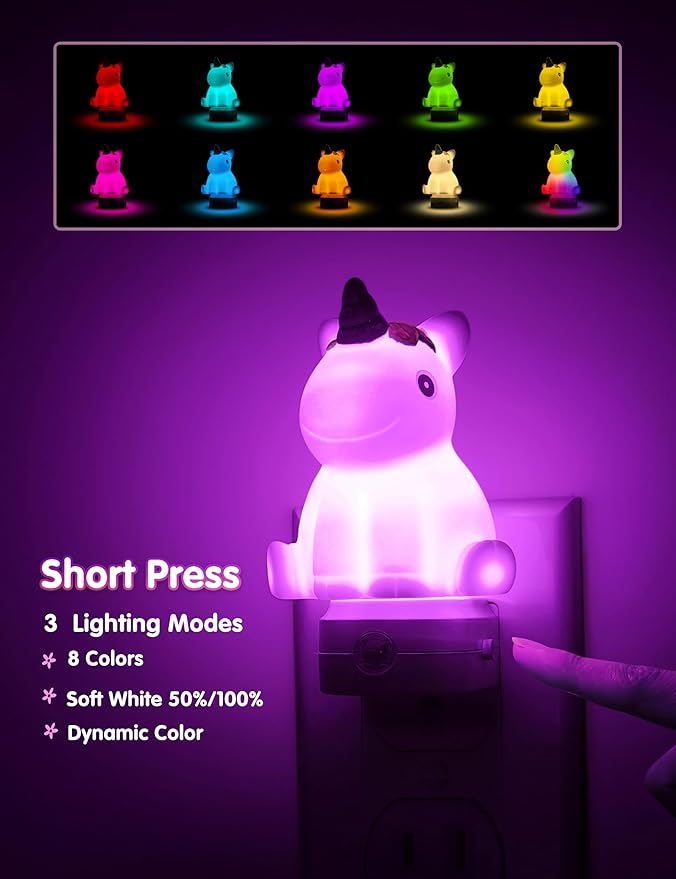 L LOHAS LED Plug-in Night Light for Kids, Cute Color Changing LED Night Light with Dusk to Dawn Sensor, Christmas, Birthday Gift Nightlight for Girls & Kids, Room Decor