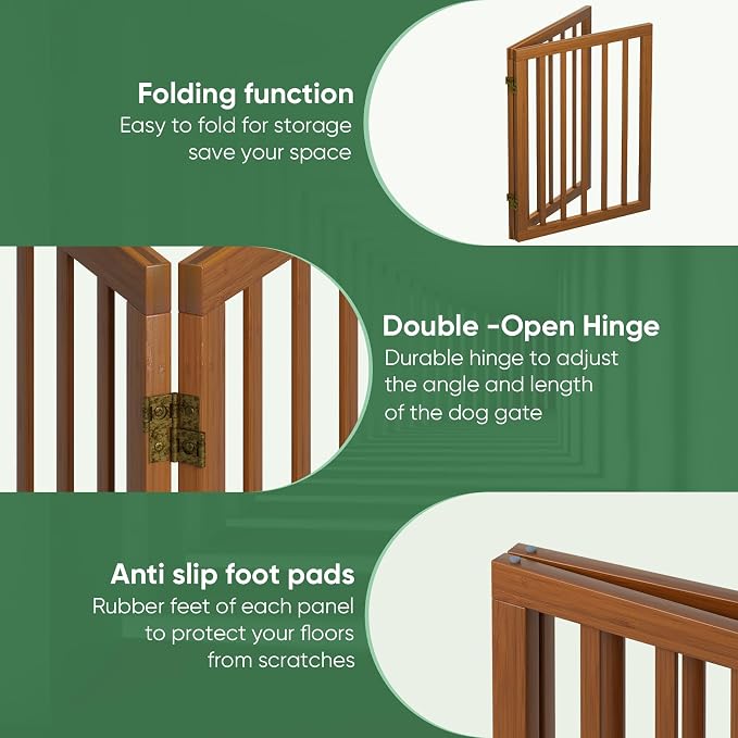 Dog Gate for Doorways, Foldable Dog Gate Indoor for Doorways Bedroom 2 Panels (Walnut)