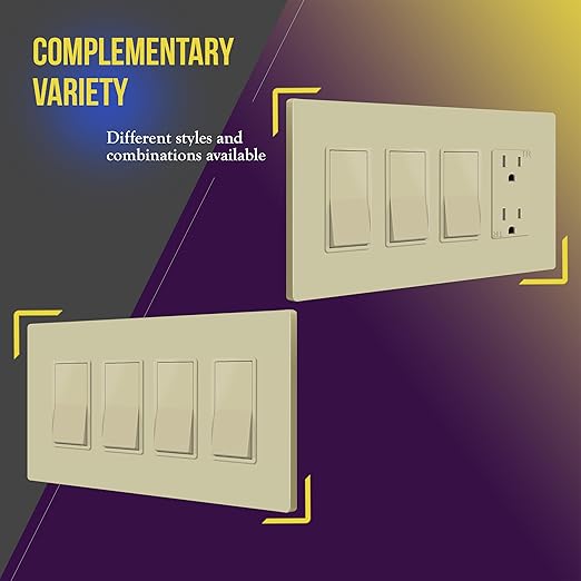 ENERLITES Screwless Decorator Wall Plates Child Safe Outlet Covers, Gloss Finish, Medium Size 4-Gang 4.88" H x 8.58??L, Unbreakable Polycarbonate Thermoplastic, SI8834M-I, Ivory