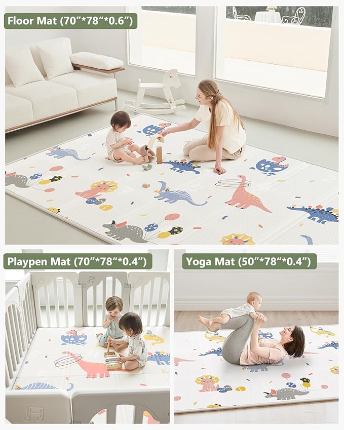 BG-BABYGO Baby Play Mat Foldable Baby Floor Play Mat X-Large Soft Foam Playmat for Babies Reversible Waterproof Padded Baby Girl Play Mat Portable Thick Crawling Mat for Indoor Outdoor