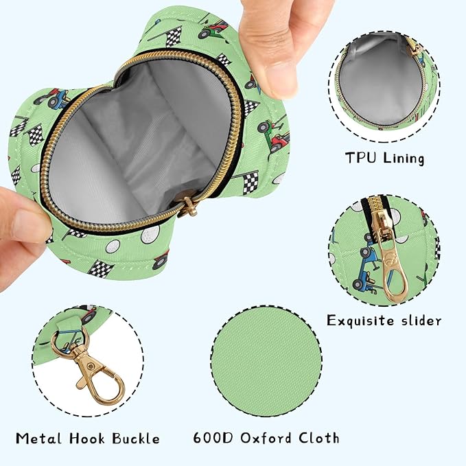 Golf Ball Green Pattern Pacifier Holder Case with Metal Clip Portable Pacifier Pouch for Travel