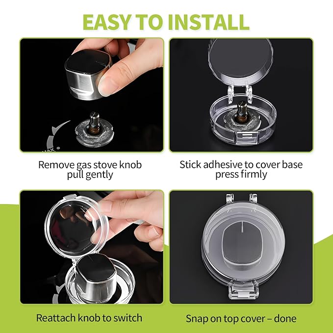 4PCS Gas Stove Knob Covers for Child Safety - Heat-Resistant Baby Proof Stove Knob Covers, Universal Size Stove Knob Safety Covers with Adhesive, Adjustable Child Safety Stove Guard(Clear)