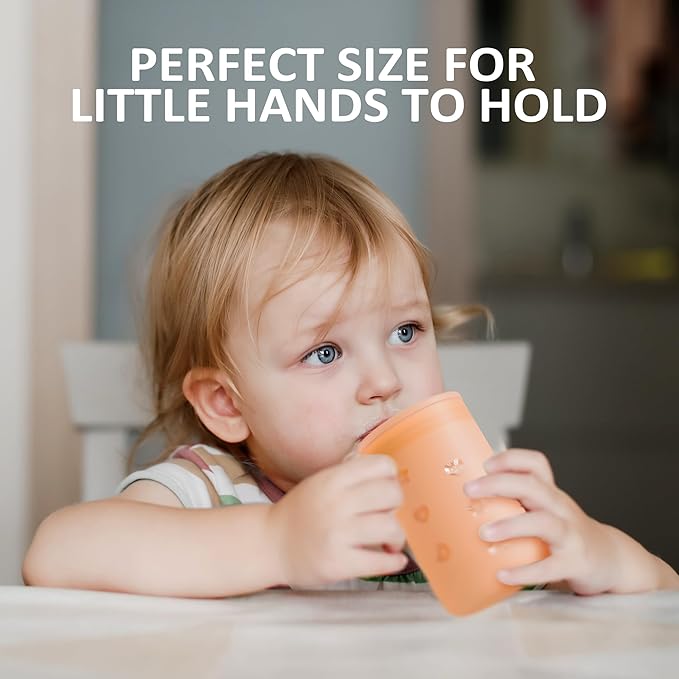 Sippy Cup for 6/6+ Month Old, Silicone Training Cup with Straw Lid, 7 oz Baby Cups 6-12 Months, for Infant and Toddlers (Coral)