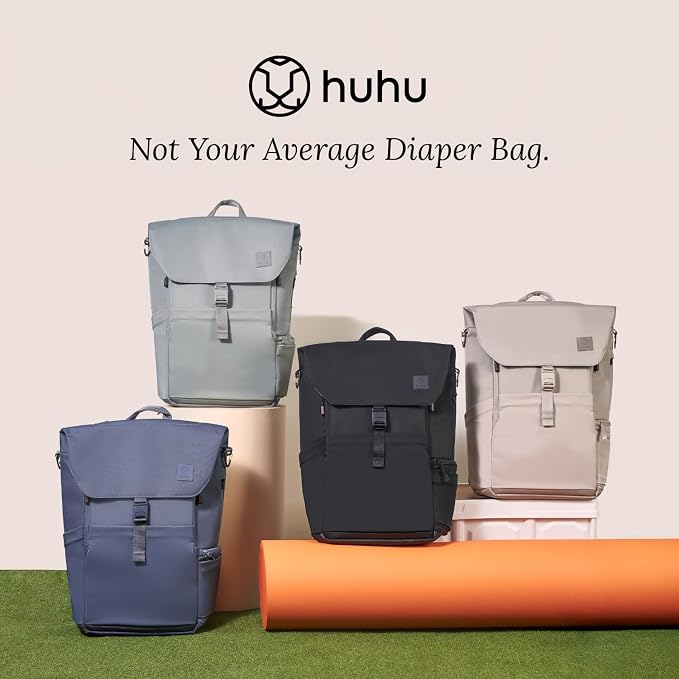 Huhu Diaper Bag Backpack – Large Baby Bag for Moms & Dads – Water-Resistant, Unisex Travel Kit for New Parents – Includes Changing Pad and 2 Organizer Pouches (Midnight Black)