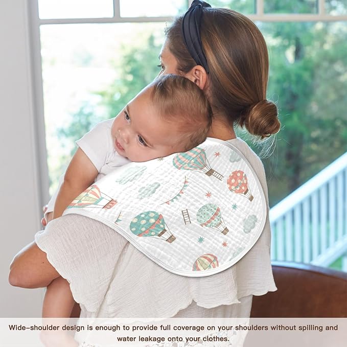 Hot Air Balloons Stars Ladder Baby Muslin Burp Cloths for Newborn Boys Girls, 4 Layer Cotton Soft Absorbent Baby Burping Washcloths 2 Pack
