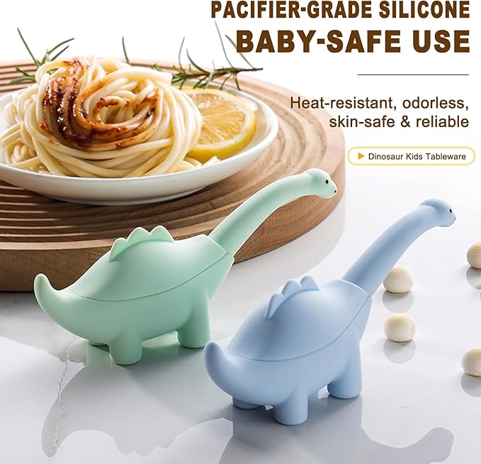 Toddler Utensils 2-Pack, Stainless Steel Baby Fork and Spoon Set with Cute Dinosaur Silicone Handles, Baby Kids Utensils, Children Safe Forks and Spoons, Dishwasher Safe (Blue)