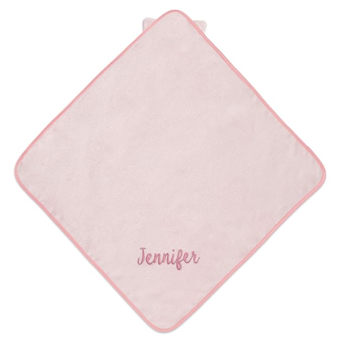 Delta Children Personalized Baby/Infant Hooded Bath Towel - Super Soft and Absorbent- Newborn Essential - Ideal Baby Registry/Shower Gift for Boys and Girls, Pink Cat