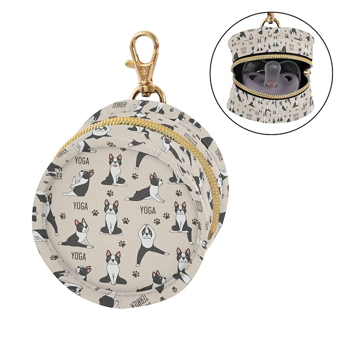 Cartoon Yoga Dogs Beige Print Pacifier Holder Case for Diaper Bag Portable Travel Pacifier Storage Case with Clip Newborn Baby Pouch for Baby Boys Girls Outdoor Purse