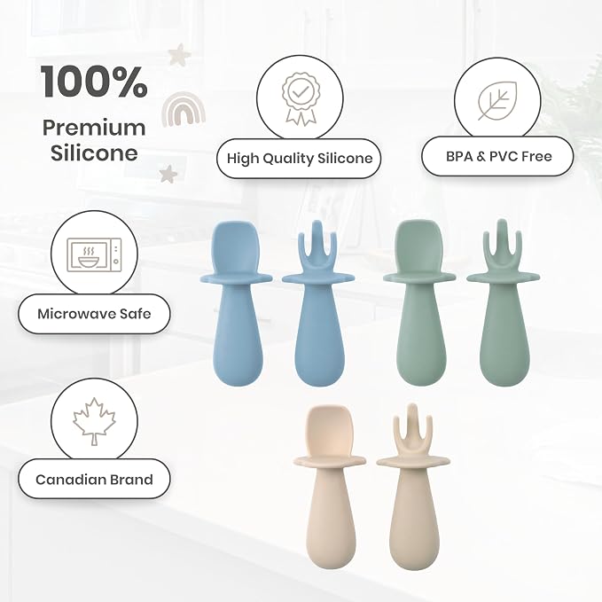 6 Pack Baby Spoons Self Feeding 6 Months +, Baby Utensils Silicone Baby Spoon, Baby Led Weaning Supplies, Self Feeding Spoon, Infant Spoons First Stage, BPA Free