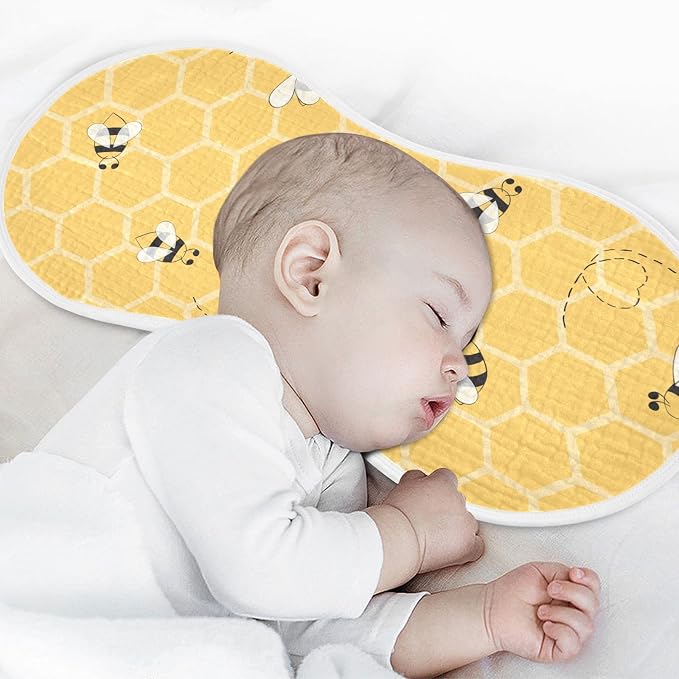Cute Bee On Honey Yellow Honeycomb Muslin Burp Cloths for Baby 2 Pack 100% Cotton Baby Washcloths Bibs for Boy Girl