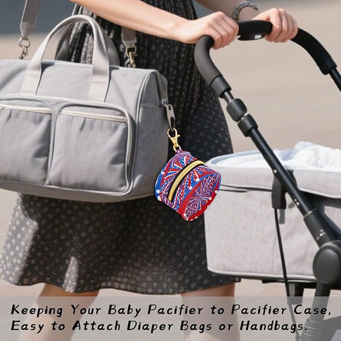 Pacifier Holder with Clip Pacifier Case for Diaper Bag Round Baby Pacifier Pouch Box Bag Portable Blue Red Dotty Ray