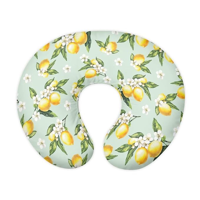 White Floral and Lemon Breastfeeding Pillow Cover Stretchy Removable Nursing Covers for Breastfeeding Pillows Ultra Soft Newborn Feeding Pillow Cover Washable and Easy to Clean
