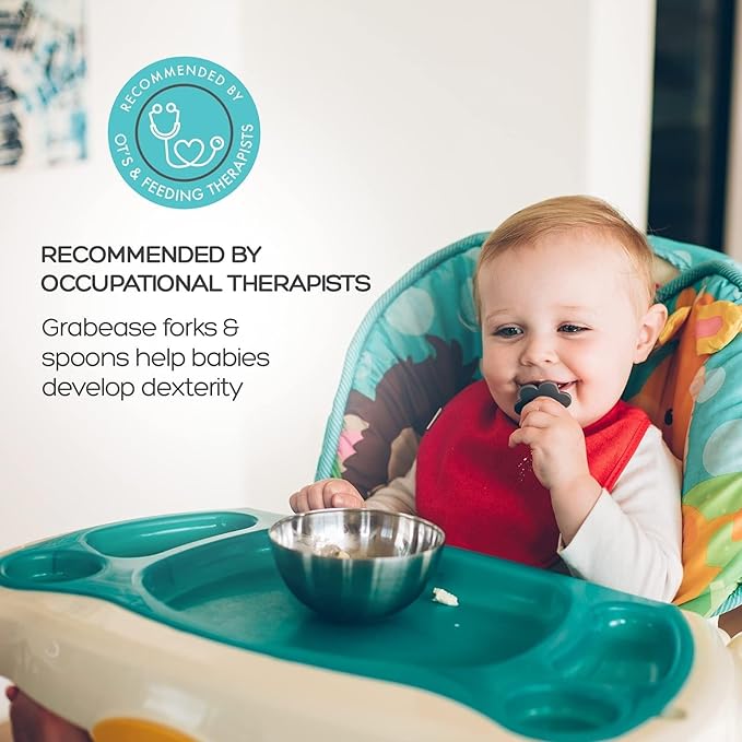 Grabease Baby Feeding Utensils Set - Infant and Baby Fork and Spoon for Ages 1-11 Months, BPAs and Phthalate-Free Cutlery, Plastic, 1 Set, Navy