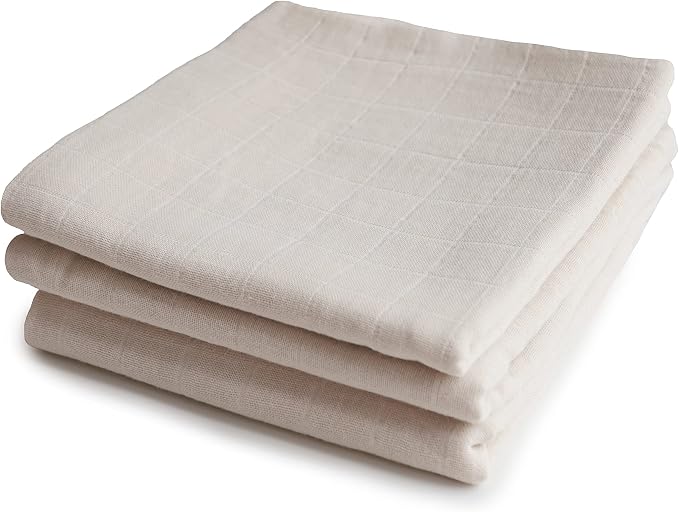 mushie Muslin Baby Cloths | 100% Organic Cotton | 23.5" x 23.5" (Fog) 3-Pack