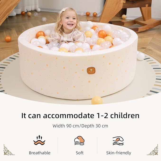 Foam Ball Pit 35.4"x 11.8" for Toddlers and Kids,Round Ball Pool Indoor Outdoor Baby Playpen,Ideal Gift for Infants,Balls not Included - Golden Stars