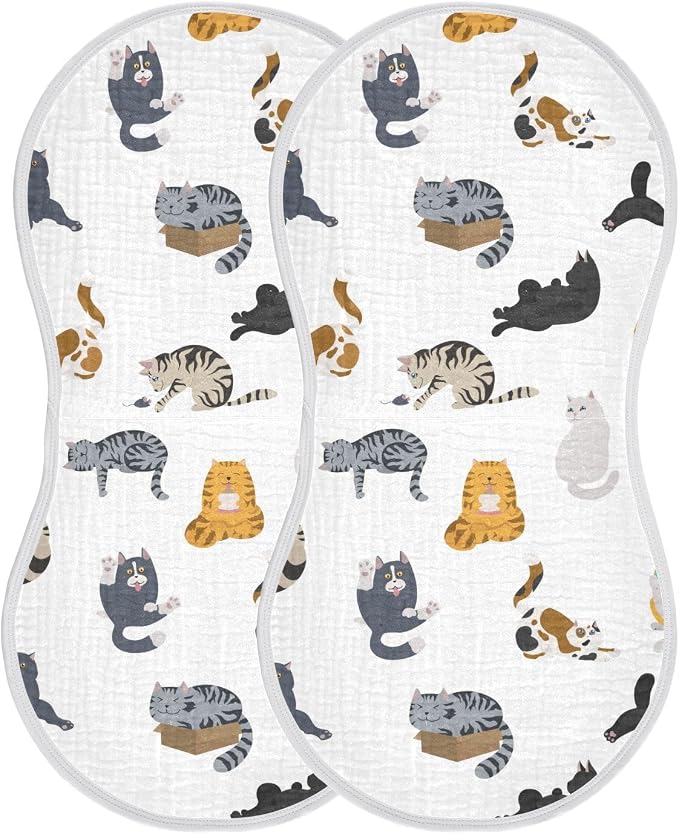 vvfelixl Muslin Burp Cloths Cartoon Cat Baby Washcloths for Baby Girl Boys 2 Pack