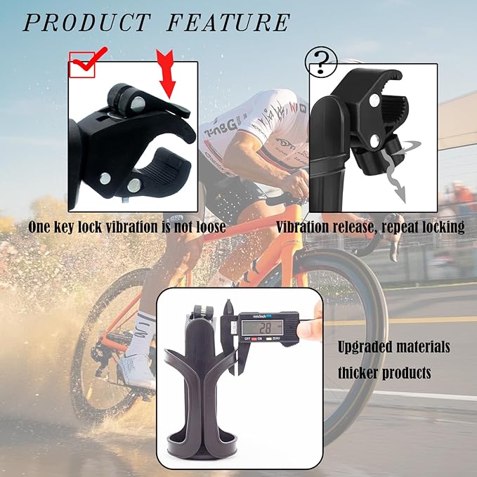 NCGDPZY Universal Bike Cup Holder, 2-Pack 360° Rotatable Large Caliber Design Cup Holder for Bike, Stroller, Wheelchair, Walker & Scooter, High-Strength Nylon, One-Click Lock System, Black