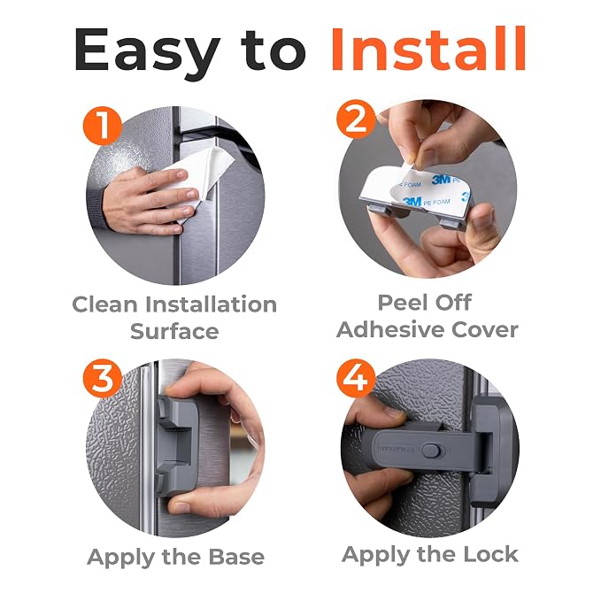 2-Pack Child Proof Fridge Lock with Adhesive - No Tools Required - Refrigerator Lock for Kids - Freezer Latch to Keep Door Closed - for Toddlers, Cats, & Dogs.