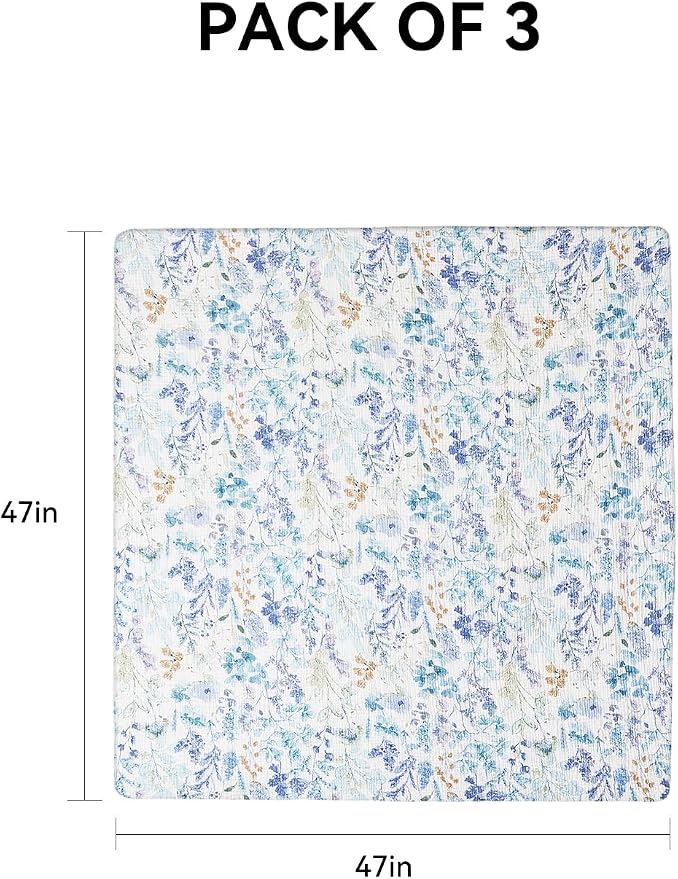 TILLYOU 3 Pack Muslin Swaddles for Newborns Baby Blankets for Girls Boys Cotton Swaddle Blankets 47"X47", Blue Flower