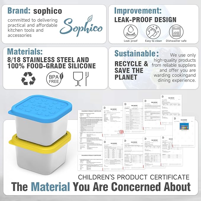 SOPHICO Stainless Steel Snack Containers for Kids, 6 oz Leak Proof Small Food Storage Container with Silicone Lid, 304 Metal Toddler Lunch Box for Daycare, School and Travel (6 Pack)