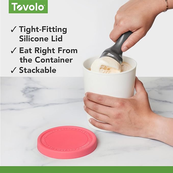 Tovolo 1 Quart Ice Cream Containers with Lid for Homemade Ice Cream Toppings Supplies, Air Tight Silicone Lid Reuseable Ice Cream Storage for Freezer Dishwasher Safe Frozen Treat Tub, Flamingo Pink