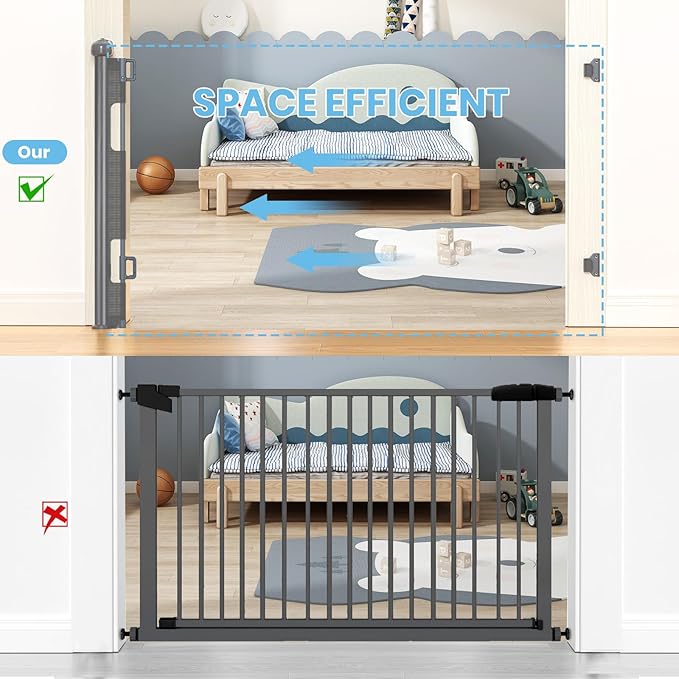 HAMOPY Retractable Baby Gate, 33" Tall, Extends up to 55" Wide, Durable Auto-Lock Baby Gates for Stairs, Mesh Dog Gate and Child Safety Gates for Doorways, Hallways, Indoor, Outdoor(Grey)