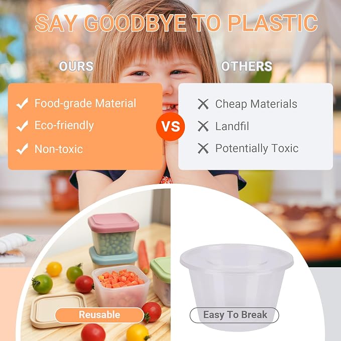 Silicone Food Storage Containers with Lids 5 oz Reusable Small Snack Containers Bento Lunch Snack Pots for Adults & Kids Meal Prep Containers BPA Free 4 Pack Microwavable