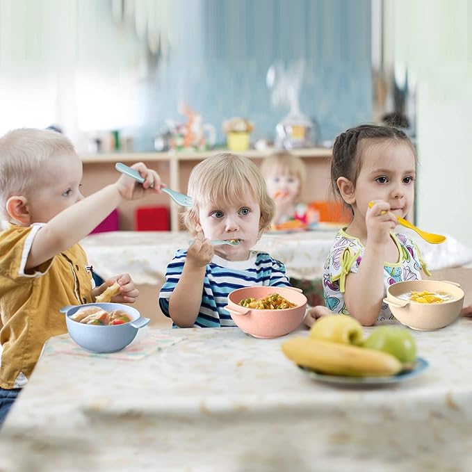 Shopwithgreen Bamboo Toddler Utensils Set, Baby Kids Toddler Spoons and Forks Set, BPA Free Reusable Cutlery Set| Dishwasher Safe, Child and Baby Self Feeding for Dinner, Dessert, Soup,10 Pack