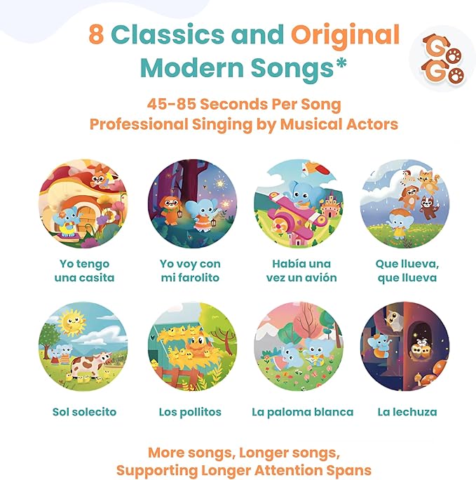 GO GO Spanish Musical Book Vol. 2: Bilingual Baby Books Spanish English, 8 Songs, Libros En Español para Niños, Bilingual Toys, Learning Toys for Toddlers