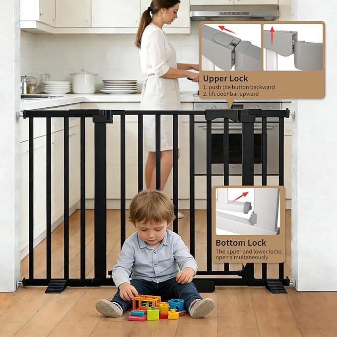 Safety Door bar for Infants and Young Baby and Pet Safety Gate Adjustable Steel Barrier for Stairs Doorways and Hallways Easy Install Black
