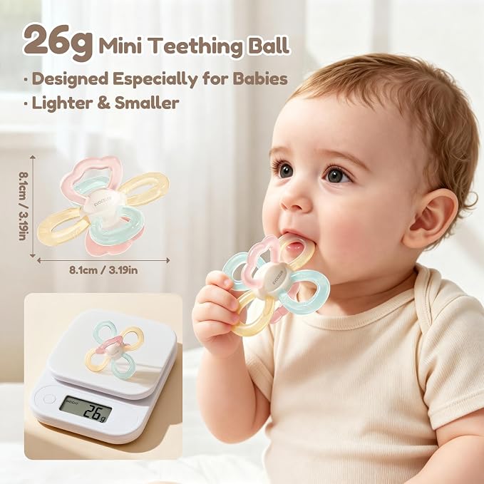 Evoceler Mini Silicone Baby Teether Ball, Food-Grade Sensory Teething Toy for Babies 3-12 Months, Easy-Grip Hand Teether with Textured Chew Design, BPA Free Infant Teething Relief for On-the-Go Use