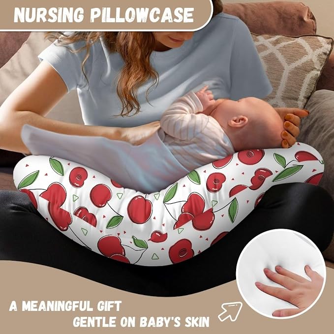 Cherry Feeding Pillow Cover Washable & Breathable Nursing Pillow Slipcovers Breastfeeding Newborn Feeding Cushion Cover Practical Gift, Best Choice for Mom Cover Only