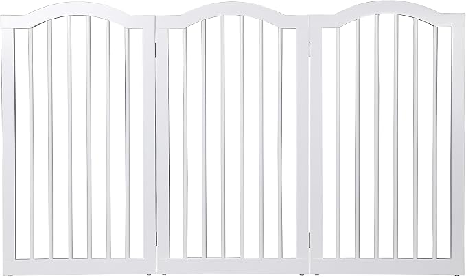 INTERNET'S BEST Arched Top Dog Gate | 3 Panel, 36" H Wooden Pet Barrier for Dogs or Cats | Freestanding Folding Room Divider for Doorways, Hallways, Stairs, and Porch | Portable, Extra Wide | White