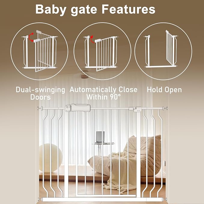 ALLAIBB Extra Wide Pressure Mount Baby Gate Auto Close Metal Child Dog Pet Safety Gates with Walk Through for Stairs,Doorways,Kitchen and Living Room (62.02-66.93"/158-170cm)