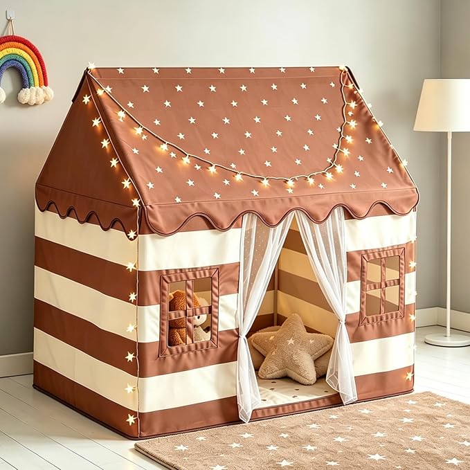 Large Kids Tent Indoor with Padded Mat & Star Lights, Playhouse for Ages 3-8, Play Tent Indoor Outdoor, Reading Nook, Role Play Kids Toys, Toddler Tent for Boys Girls Birthday Gift