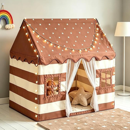 Large Kids Tent Indoor with Padded Mat & Star Lights, Playhouse for Ages 3-8, Play Tent Indoor Outdoor, Reading Nook, Role Play Kids Toys, Toddler Tent for Boys Girls Birthday Gift