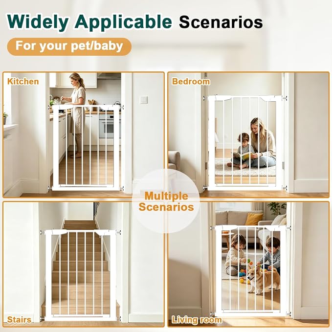 Fairy Baby 36" Tall Narrow Baby Gate, 22.8"-25.5" Narrow Pet Gate for Small Opening, Pressure Mounted Small Dog Gate for Doorways Walk Thru, Auto Close No Drill Metal Safety Child Gate, White