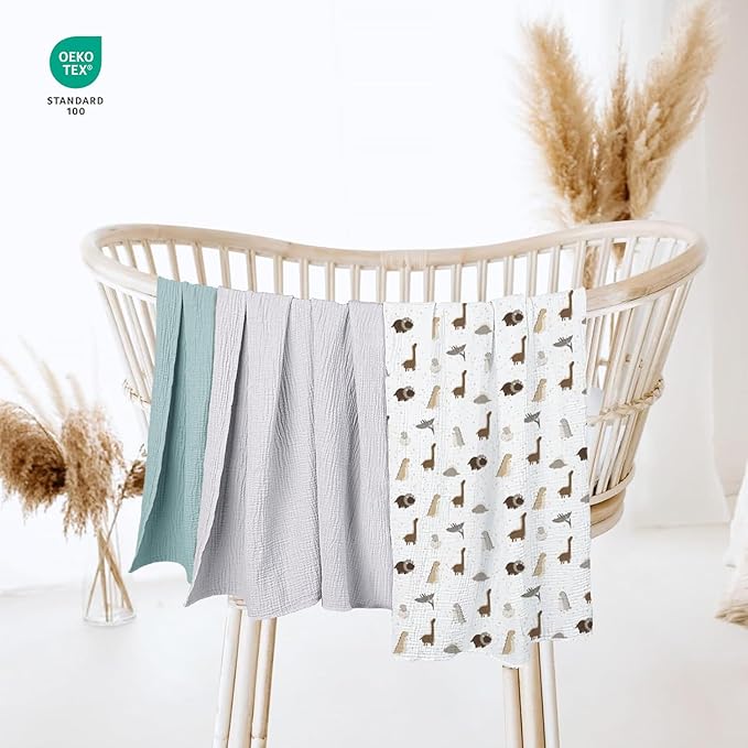 lulumoon Baby Muslin Swaddle Blankets: Soft Receiving Blanket for Newborn - Cotton Swaddling Blanket for Neutral 3Pack