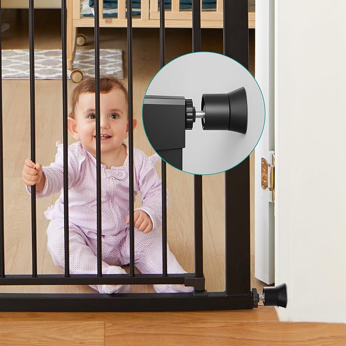 Mumeasy 4 Pack Baby Gate Wall Protector Extender – Pressure Mounted Safety Gate Extension Kit 0.78-3.96 in, Protects Walls & Doorways from Pet & Dog Gates, Works on Stairs & Door, Black